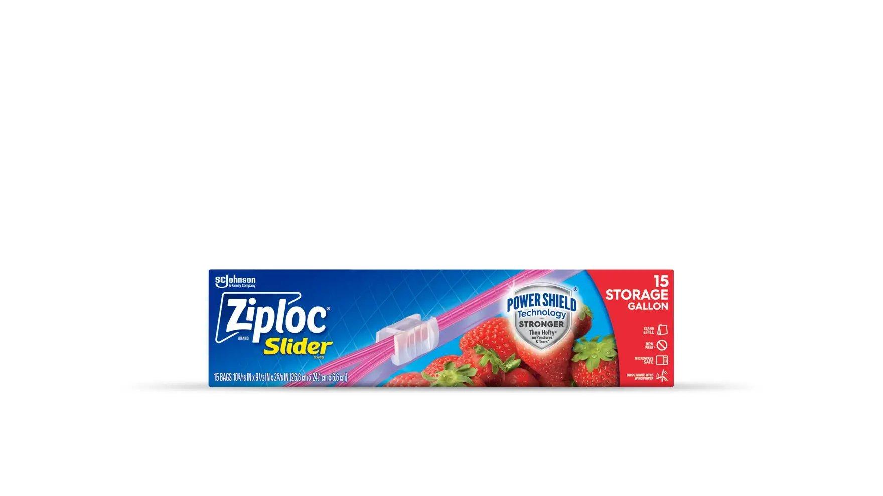 Front of a box of Ziploc® EZ Zip Storage Gallon Bags