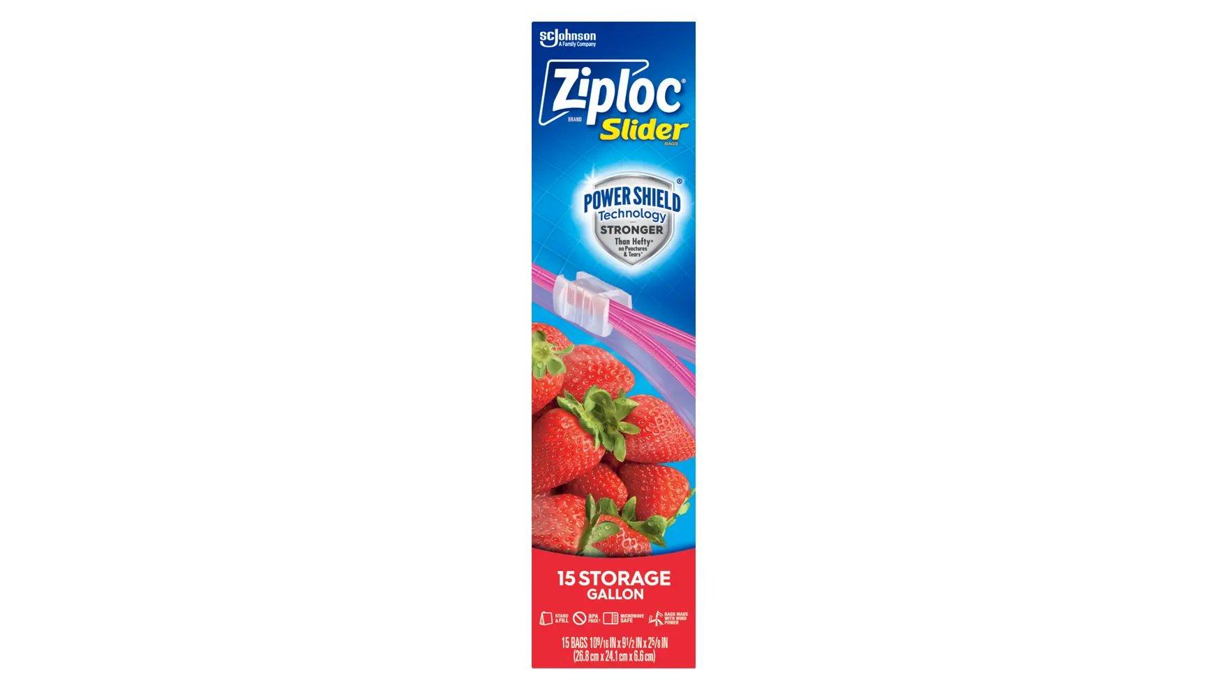 Top of a box of Ziploc® EZ Zip Storage Gallon Bags