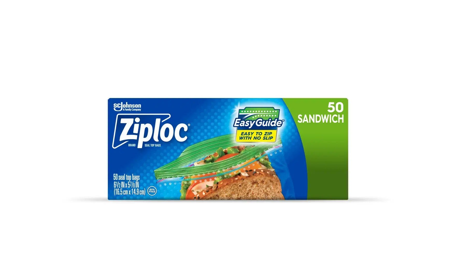Front of a box of Ziploc® Sandwich Bags