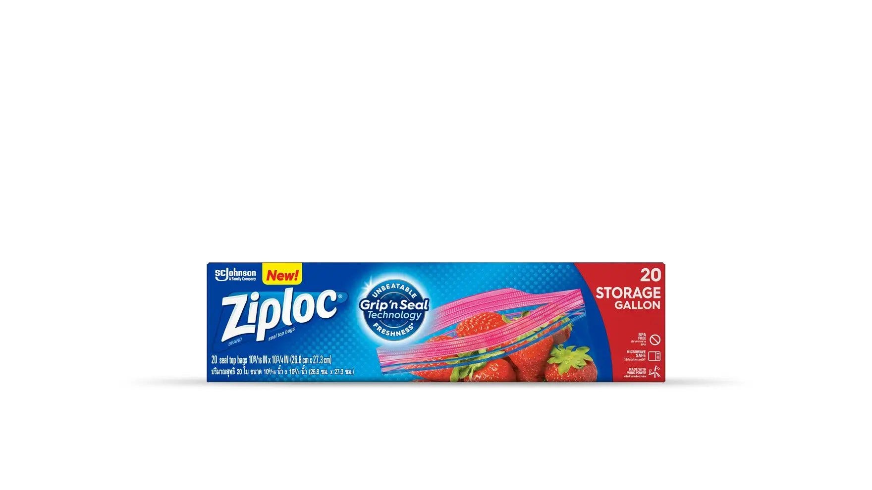 Front of a box of Ziploc® Storage Large Bags